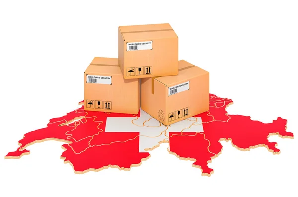 İsviçre haritasında paketler — Stok fotoğraf