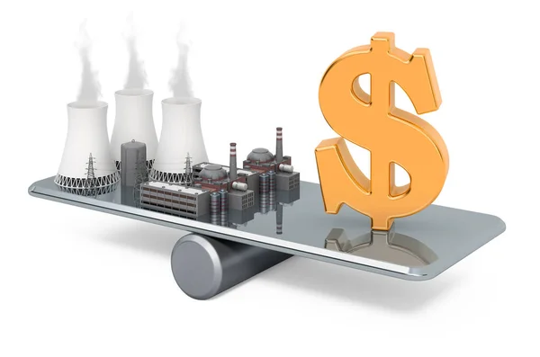 Concepto Equilibrio Dinero Energía Nuclear Representación Aislada Sobre Fondo Blanco — Foto de Stock
