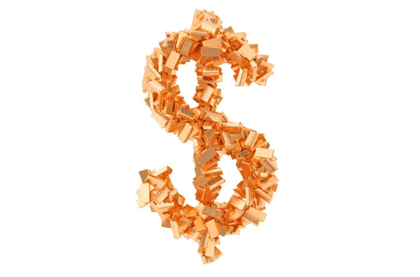 Sinal Dólar Lingotes Dourados Renderização Isolada Fundo Branco — Fotografia de Stock