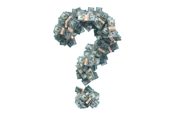 Ponto Interrogação Dos Pacotes Dólares Conceito Questão Financeira Renderização Isolada — Fotografia de Stock