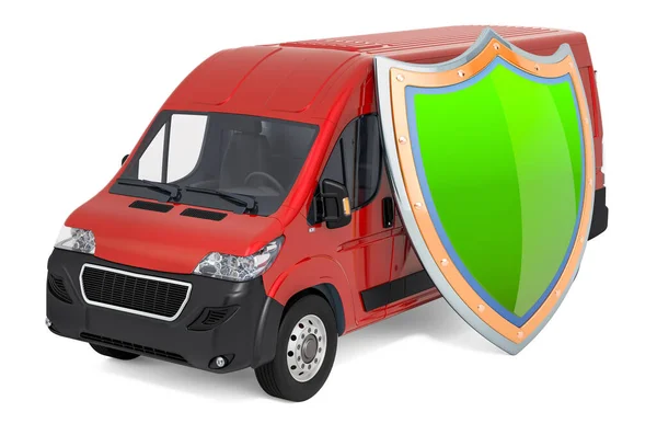 Commercial Delivery Van Shield Insurance Protect Freight Shipping Concept Rendering — Stock Photo, Image