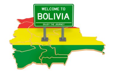 Bolivya haritasında Bolivya 'ya Hoşgeldiniz, beyaz arkaplanda 3 boyutlu görüntüleme