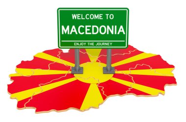 Makedon haritasında Makedonya 'ya Hoşgeldiniz, 3D görüntüleme beyaz arka planda izole edildi