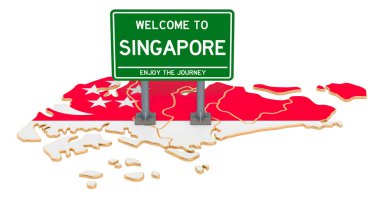 Singapur haritasında Singapur 'a hoş geldiniz. Beyaz arkaplanda 3 boyutlu görüntüleme