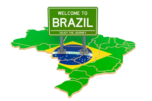 Billboard Welkom Brazilië Braziliaanse Kaart Rendering Geïsoleerd Witte Achtergrond — Stockfoto