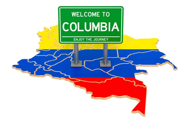 欢迎来到哥伦比亚地图上的哥伦比亚 3D渲染在白色背景上是孤立的 — 图库照片