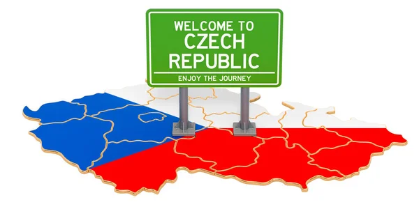 Billboard Welcome Czech Republic Карті Чехії Рендеринг Ізольований Білому Тлі — стокове фото