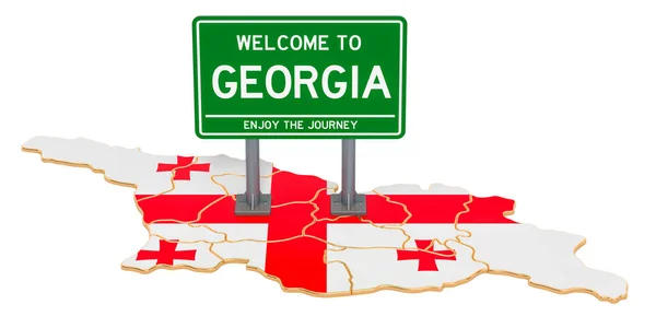 Billboard Üdvözöljük Grúziában Grúz Térképen Renderelés Elszigetelt Fehér Háttér — Stock Fotó