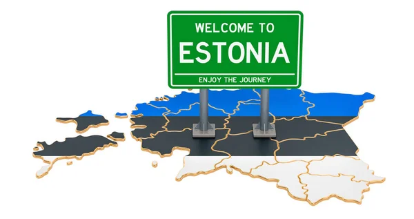 Billboard Welcome Estonia Estonian Map Рендеринг Ізольований Білому Тлі — стокове фото