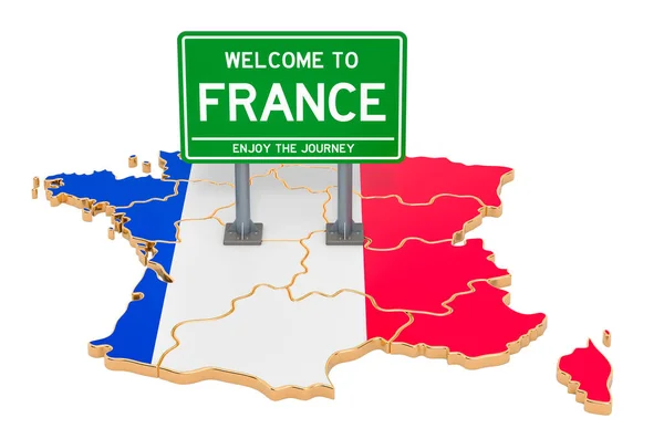 Billboard Welcome France French Map Rendering Isolated White Background — Stock Photo, Image