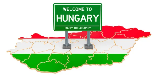 Billboard Welcome Hungary Угорській Карті Рендеринг Ізольований Білому Тлі — стокове фото