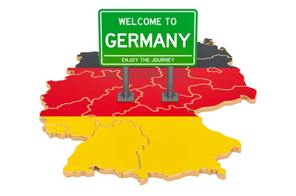 Panneau Affichage Bienvenue Allemagne Sur Carte Allemande Rendu Isolé Sur — Photo