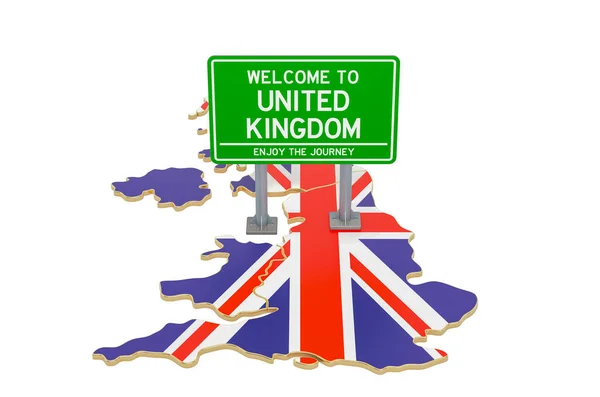 Billboard Welcome Great Britain British Map Απόδοση Απομονωμένη Λευκό Φόντο — Φωτογραφία Αρχείου