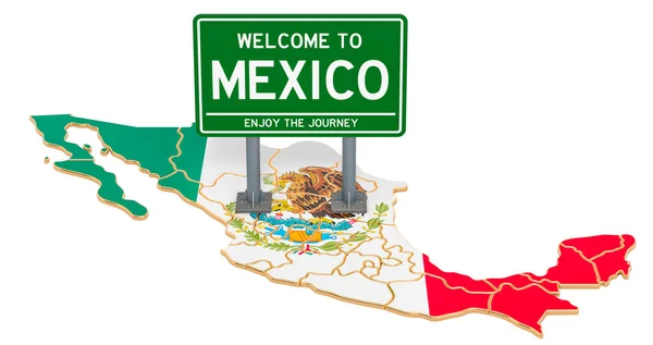 Billboard Bienvenido México Mapa Mexicano Renderizado Aislado Sobre Fondo Blanco —  Fotos de Stock