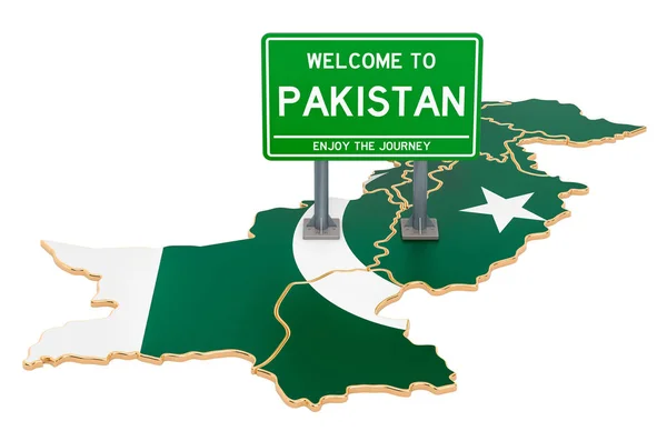 Billboard Välkommen Till Pakistan Pakistansk Karta Rendering Isolerad Vit Bakgrund — Stockfoto