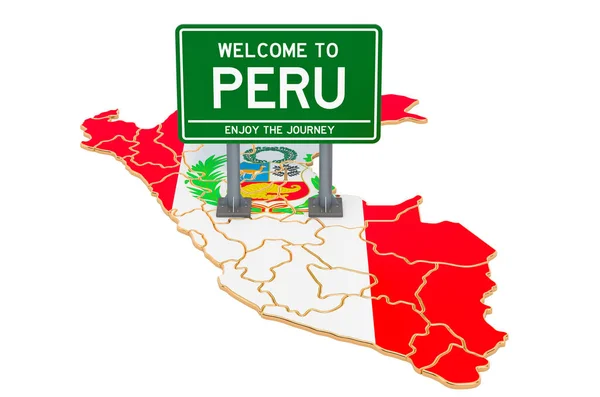 Billboard Bem Vindo Peru Mapa Peruano Renderização Isolada Fundo Branco — Fotografia de Stock