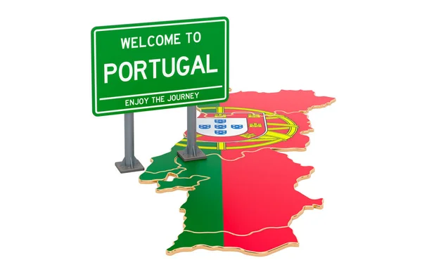 Billboard Bienvenido Portugal Mapa Portugués Renderizado Aislado Sobre Fondo Blanco —  Fotos de Stock