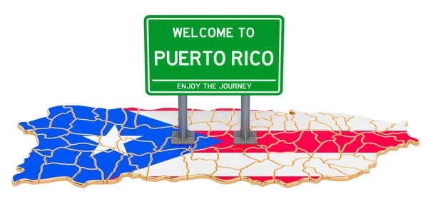 Billboard Welkom Puerto Rico Puerto Rico Kaart Rendering Geïsoleerd Witte — Stockfoto