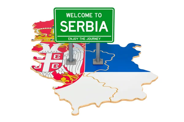 Billboard Welcome Serbia Serbian Map Рендеринг Ізольований Білому Тлі — стокове фото