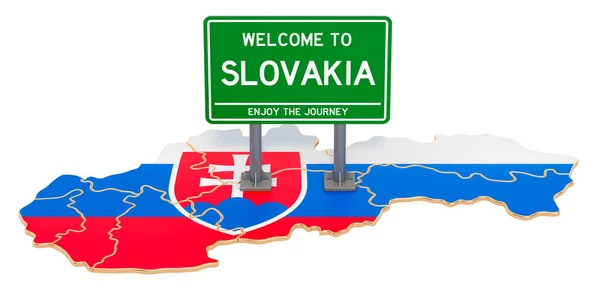 Billboard Welcome Slovakia Slovak Map Rendering Isolated White Background — Stok Foto