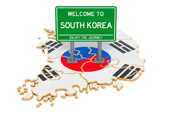 Billboard Welcome South Korea Карті Південної Кореї Рендеринг Ізольований Білому — стокове фото