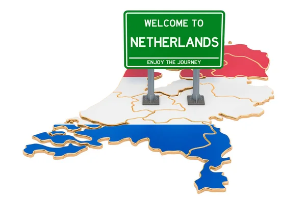 Billboard Bem Vindo Holanda Mapa Holanda Renderização Isolada Fundo Branco — Fotografia de Stock
