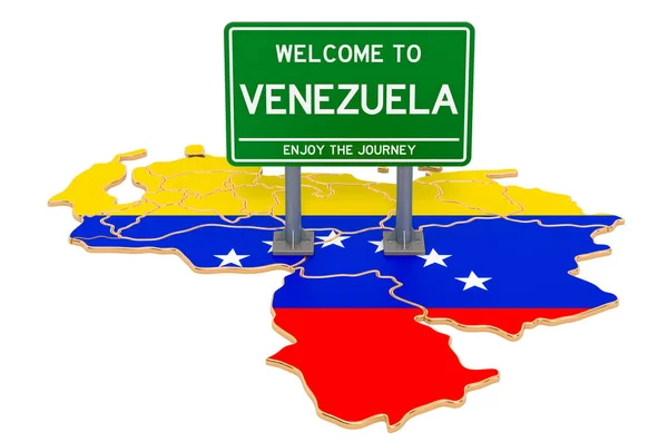欢迎来到委内瑞拉地图上的委内瑞拉 3D图像在白色背景下被隔离 — 图库照片