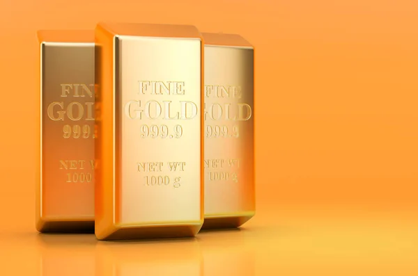 Golden Ingots Orange Background Rendering — Stock Photo, Image