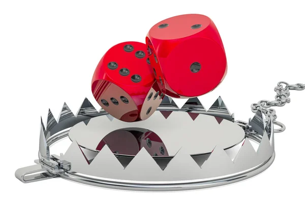 用骰子诱捕赌博成瘾概念 在白色背景下进行3D渲染隔离 — 图库照片