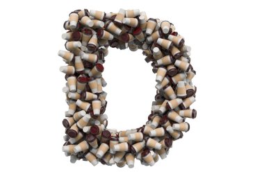 Tek kullanımlık kahve ya da çay fincanlarından D harfi, beyaz arka planda 3 boyutlu görüntüleme.