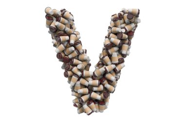 Tek kullanımlık kahve ya da çay fincanlarından V harfi, beyaz arka planda 3 boyutlu görüntüleme.