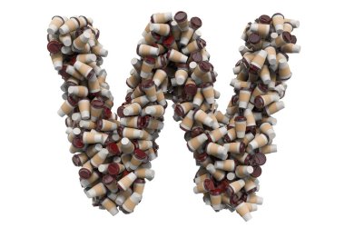 Tek kullanımlık kahve ya da çay fincanlarından W harfi, beyaz arkaplanda 3 boyutlu görüntüleme.