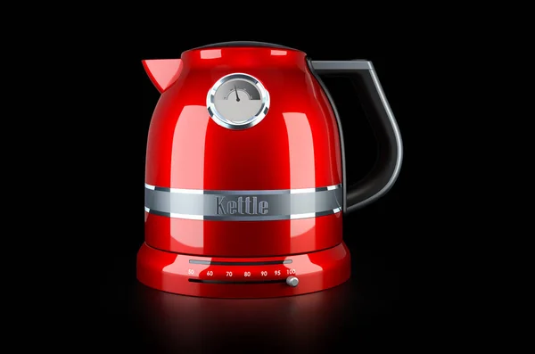 Red Stainless Electric Tea Kettle Retro Design Black Background Rendering — Stock Photo, Image