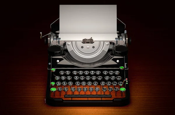 Retro Typewriter Dark Wooden Table Rendering — Stock Photo, Image