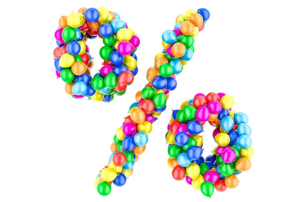 Percentage Symbool Van Gekleurde Ballonnen Rendering Geïsoleerd Witte Achtergrond — Stockfoto