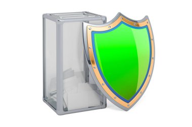 Kalkanlı seçim sandığı, beyaz arkaplanda 3 boyutlu görüntüleme