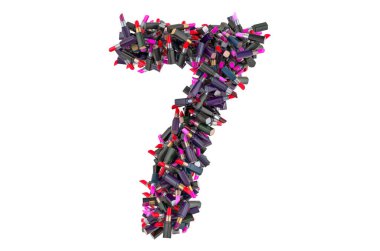 Renkli rujlardan 7 numara, beyaz arkaplanda 3 boyutlu görüntüleme.