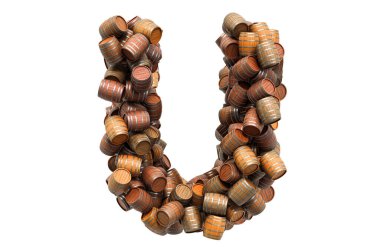 Tahta varillerden U harfi, beyaz arka planda 3 boyutlu görüntüleme.