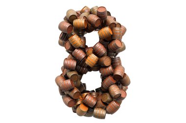 Tahta varillerden 8 numara, beyaz arka planda 3 boyutlu görüntüleme.