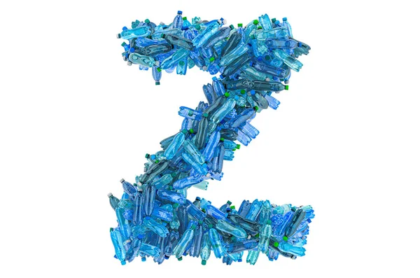 塑料水瓶上的字母Z 白色背景上的3D渲染隔离 — 图库照片