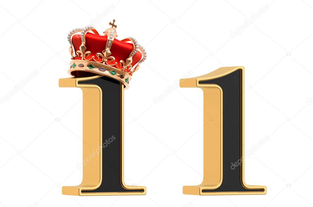 Percent symbol with gold crown and without, black font with golden border. 3D rendering