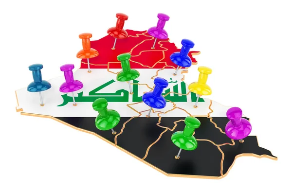 Carte Irak Avec Broches Couleur Rendu Isolé Sur Fond Blanc — Photo