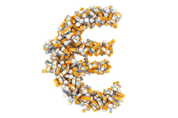 Laçlı Ilaç Şişelerinin Euro Sembolü Beyaz Arkaplanda Görüntüleme Izole Edildi — Stok fotoğraf