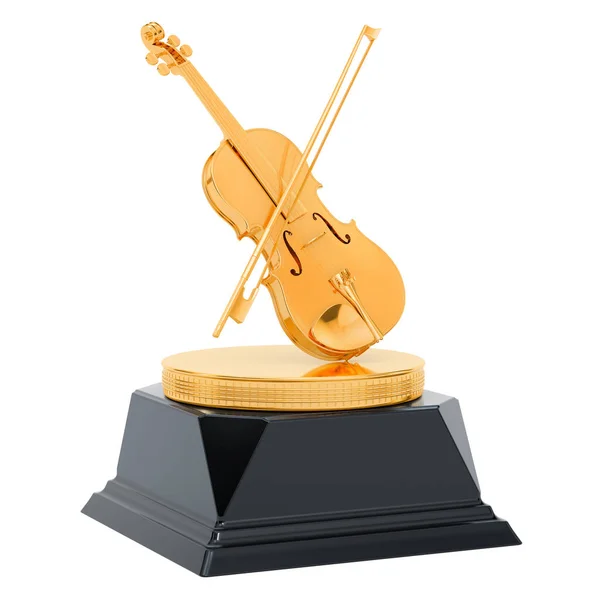 Musikpreis Goldene Geige Rendering Isoliert Auf Weißem Hintergrund — Stockfoto
