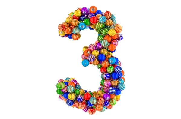 Número Bolas Natal Coloridas Fonte Xmas Balls Renderização Isolada Fundo — Fotografia de Stock