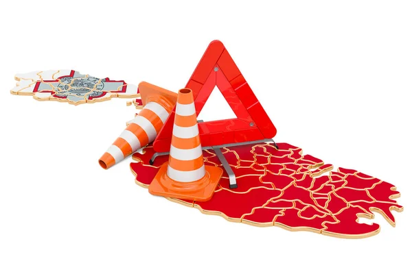 Maltese Map Traffic Cones Warning Triangle Rendering Isolated White Background — Stock Photo, Image