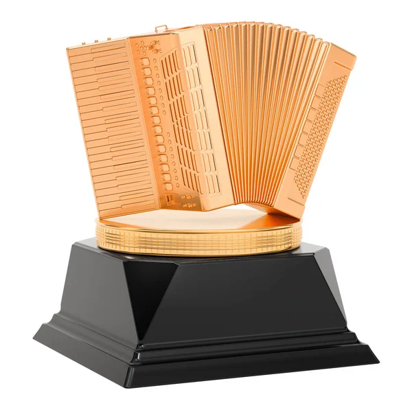 Premio Musicale Concetto Fisarmonica Oro Rendering Isolato Sfondo Bianco — Foto Stock