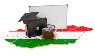 Macaristan konsepti işletme eğitimi, beyaz arka planda 3D görüntüleme