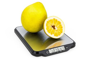 Pomelo ile mutfak pulları. Beyaz arkaplanda 3B görüntüleme izole edildi