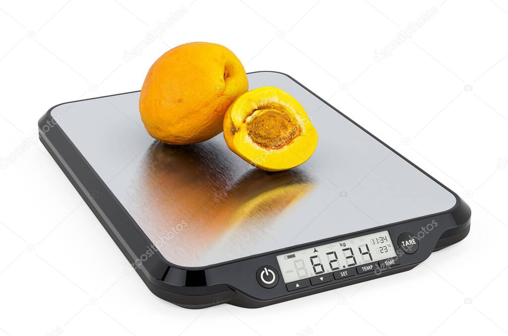 Kitchen Scales with Apricots. 3D rendering isolated on white background
